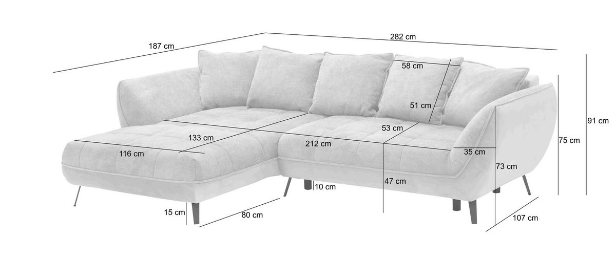 ECKSOFA MIDWAY in Struktur Rostfarben  187/282 cm  - Rostfarben/Schwarz, Design, Textil/Metall (187/282cm) - Livetastic