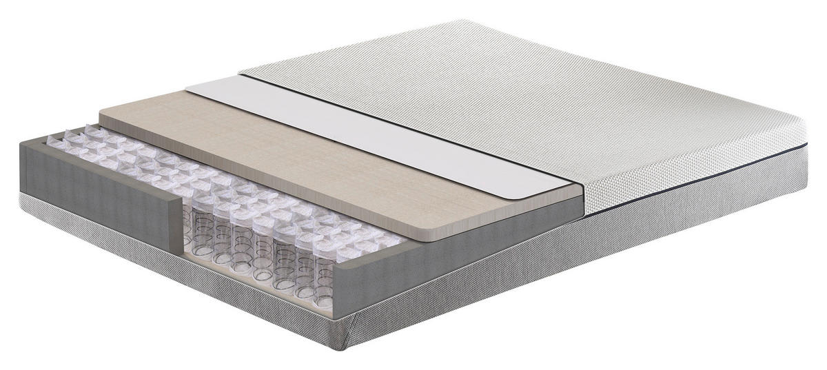 TASCHENFEDERKERNMATRATZE DREAM BOX PRO, 160/200 cm, Höhe ca.: 24 cm, funktional, 3-Zonen - Weiß/Grau, Basics, Textil (160/200cm) - Yatas