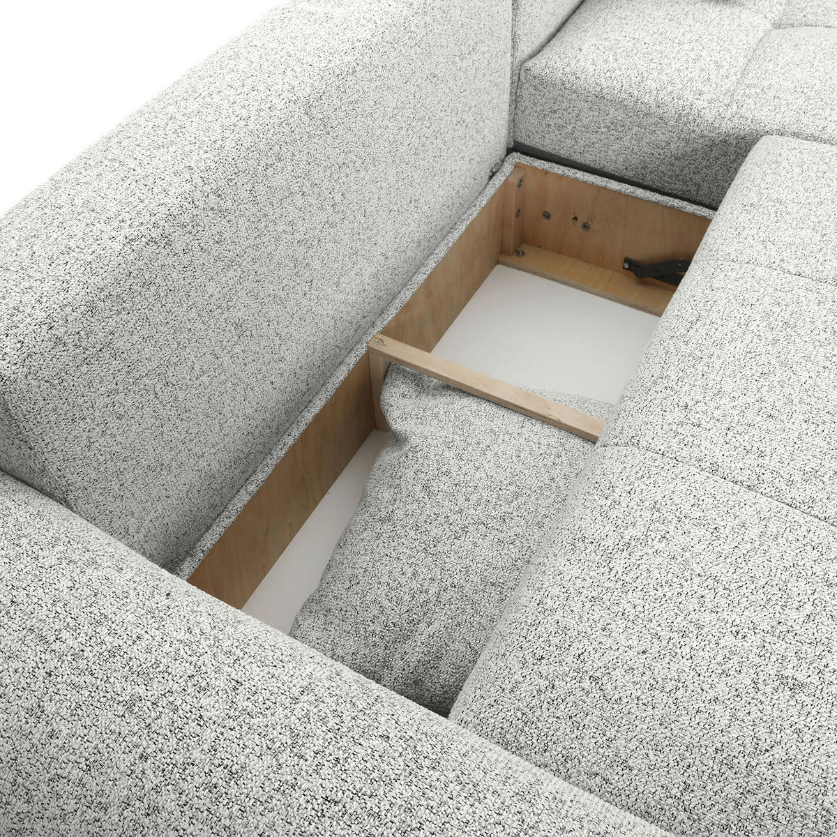 Ecksofa mit Funktion Creme Flachgewebe Zierkissen, Rückenkissen, Bettkasten, Schlaffunktion, Rücken echt, Liegefläche im Originalstoff  - Creme/Schwarz, KONVENTIONELL, Kunststoff/Textil (277/190cm) - Carryhome