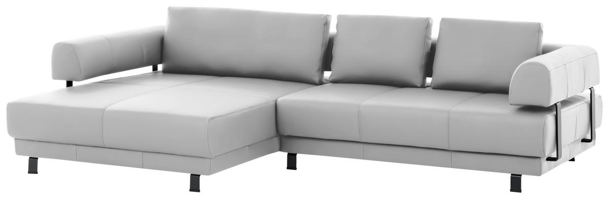 ECKSOFA in Echtleder Weiss  - Weiss/Schwarz, Design, Leder/Metall (188/307cm)