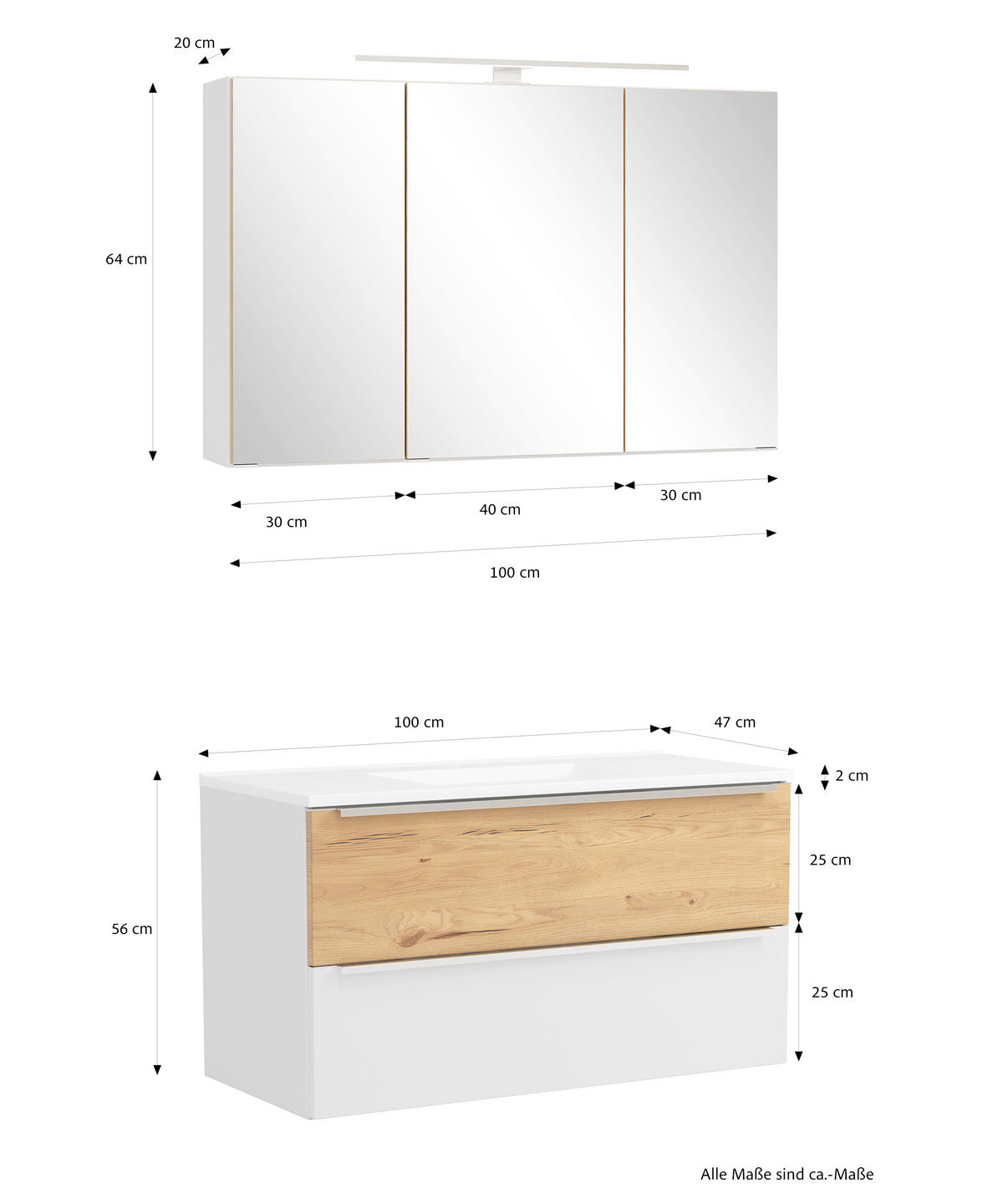 BADEZIMMER 2-teilig  in  - Wildeiche/Edelstahlfarben, Trend, Glas/Holzwerkstoff (100/200/47cm) - Held