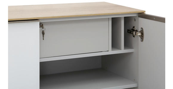 AKTENSCHRANK Weiß, Eichefarben - Eichefarben/Weiß, Design, Glas/Holzwerkstoff (112,6/114/37,2cm) - Voleo