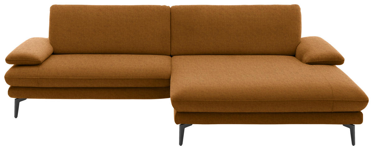 ECKSOFA in Velours Cognac  - Cognac/Schwarz, Design, Textil/Metall (284/184cm) - Dieter Knoll