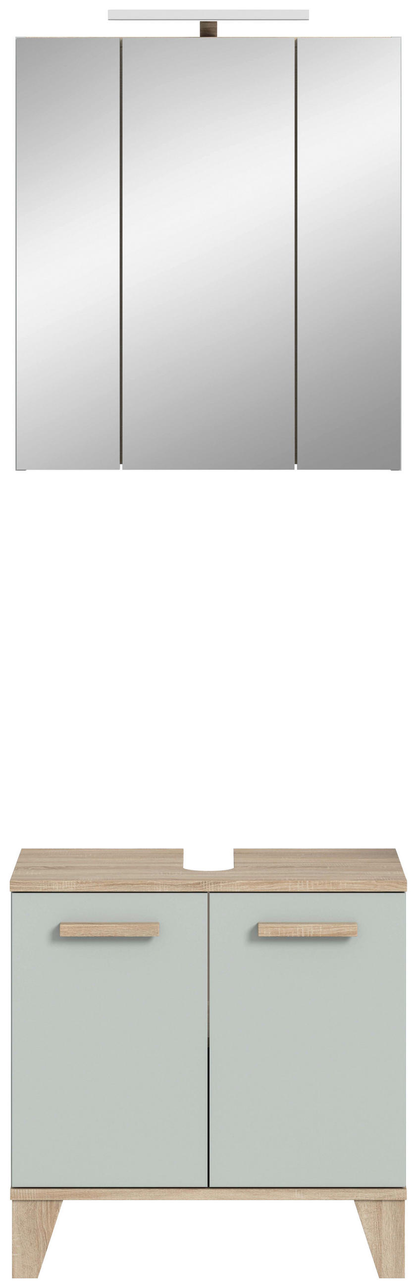 BADEZIMMER 3-teilig 60 cm  - Eiche San Remo/Graugrün, Modern, Holzwerkstoff/Kunststoff (60cm) - MID.YOU