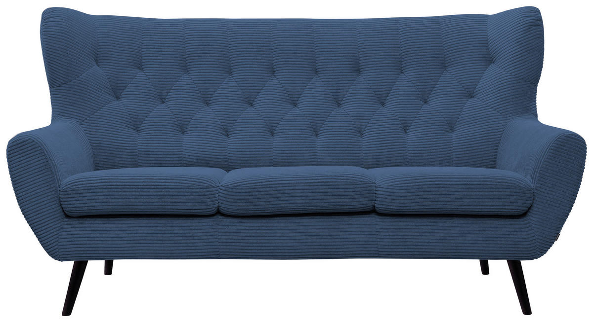 3-SITZER-SOFA Cord Blau  - Blau/Schwarz, Design, Holz/Textil (187/101/95cm) - Stylife