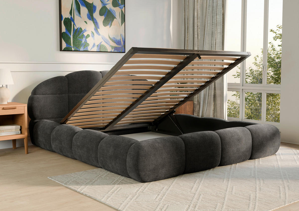POLSTERBETT 180/200 cm,  in Anthrazit, gepolstertes Kopfteil, Lattenrost, Bettkasten,  - Anthrazit/Schwarz, Design, Holz/Textil (180/200cm) - Chameo