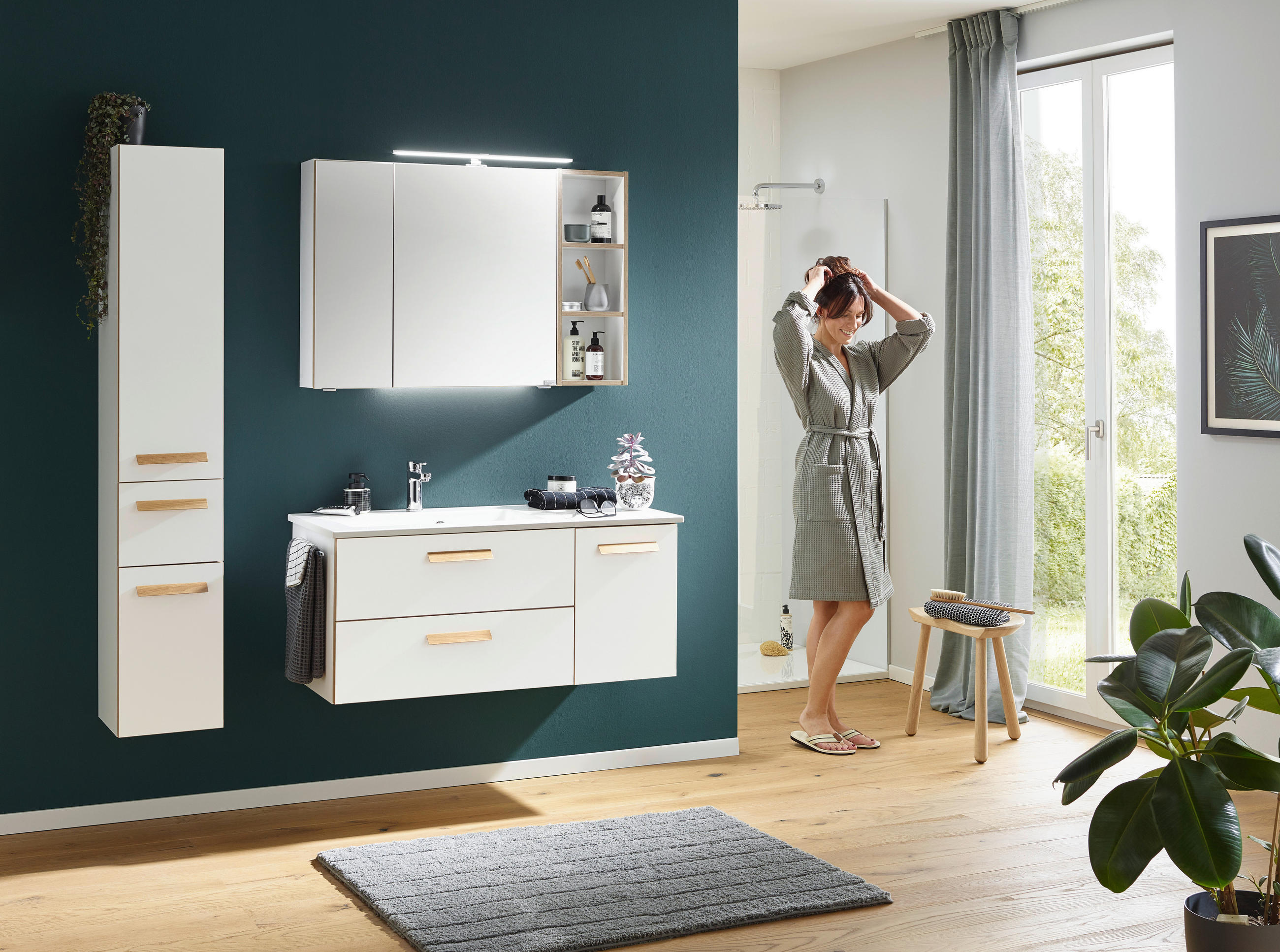 BADEZIMMER  in 113 cm  - Weiß, KONVENTIONELL, Glas/Holzwerkstoff (113cm) - Dieter Knoll