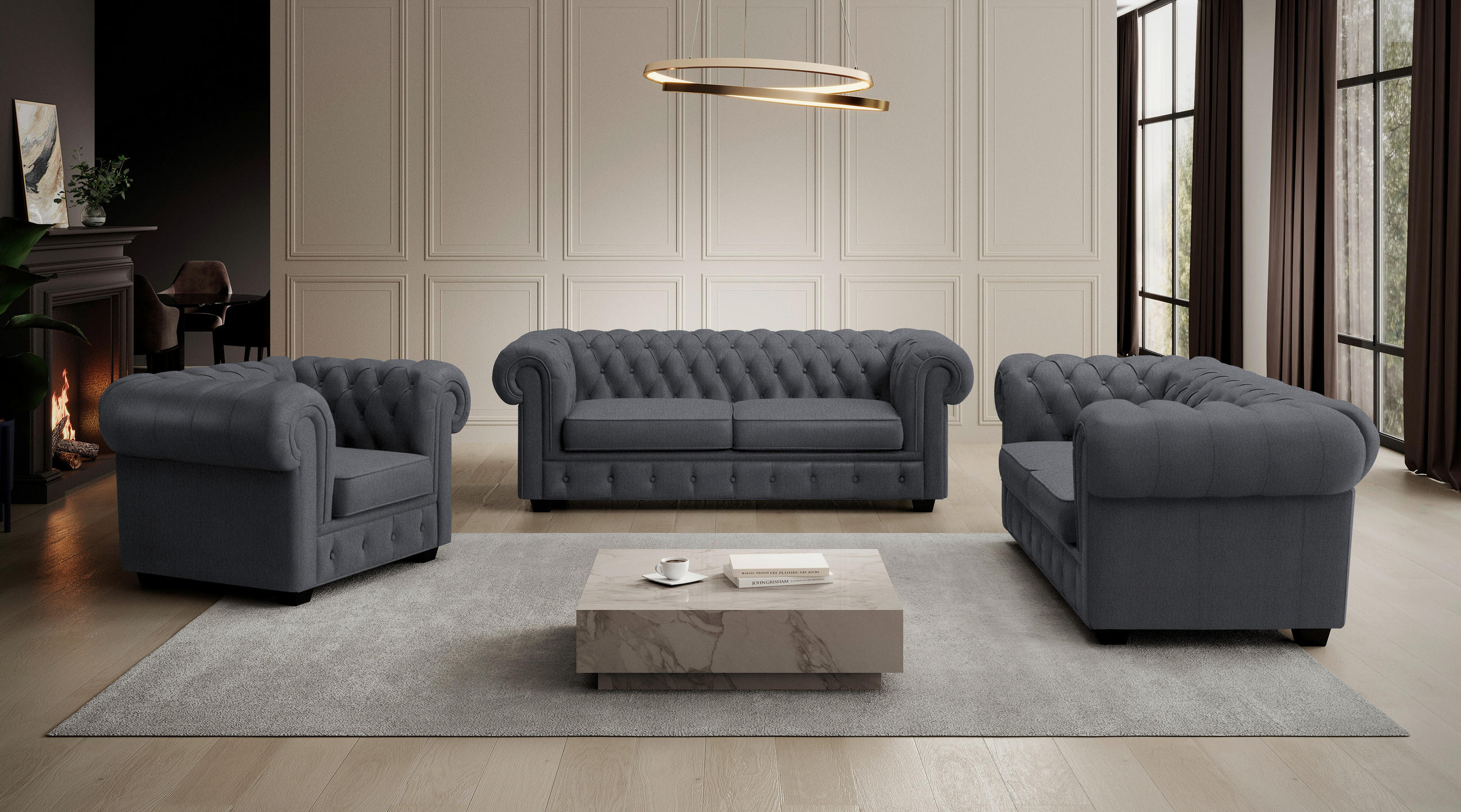 CHESTERFIELD-SESSEL - Wengefarben/Grau, LIFESTYLE, Holz/Textil (115/76,5/96cm) - Landscape