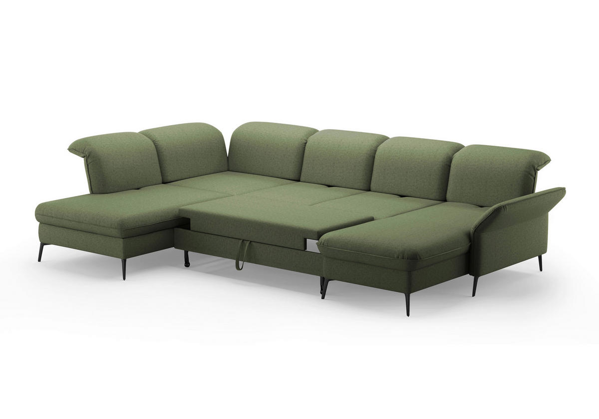 WOHNLANDSCHAFT in Flachgewebe Olivgrün  - Schwarz/Olivgrün, Konventionell, Textil/Metall (231/359/198cm) - Sit & More