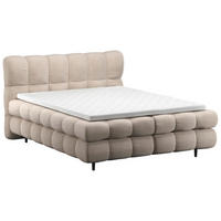 BOXBETT 200/200 cm,  in Creme, gepolstertes Kopfteil, Bettkasten, Topper, H3 + H3 = fest  - Creme/Schwarz, Design, Textil/Metall (200/200cm) - Ti'me