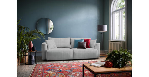 SCHLAFSOFA Cord Silberfarben Zierkissen, Rückenkissen, Bettkasten, Schlaffunktion, Rücken echt  - Silberfarben/Schwarz, Design, Kunststoff/Textil (250/92/105cm) - Carryhome