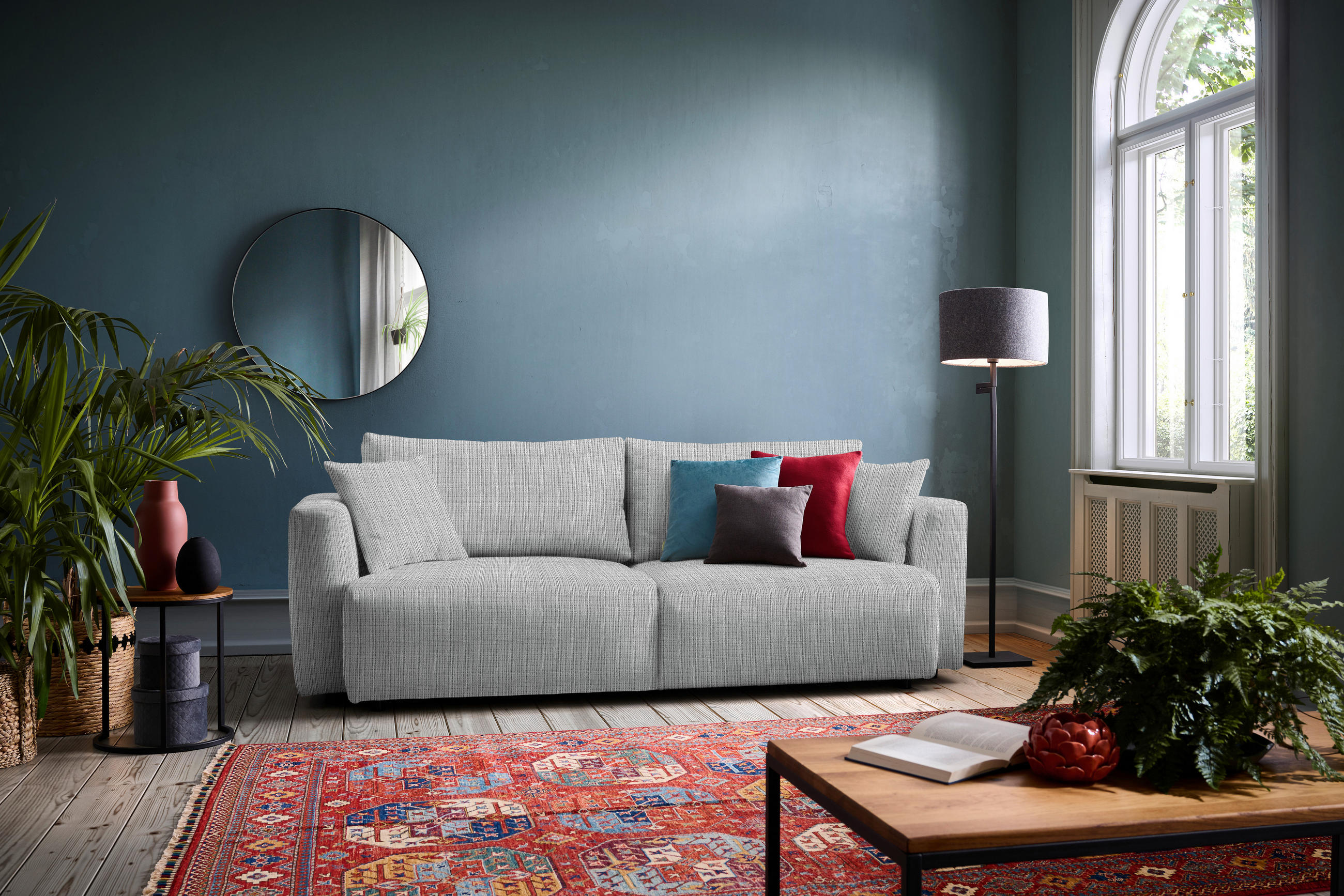 SCHLAFSOFA  mit Stoffauswahl, Schlafen auf Sitzhöhe, Rücken echt Cord Silberfarben  - Silberfarben/Schwarz, Design, Kunststoff/Textil (250/92/105cm) - Carryhome