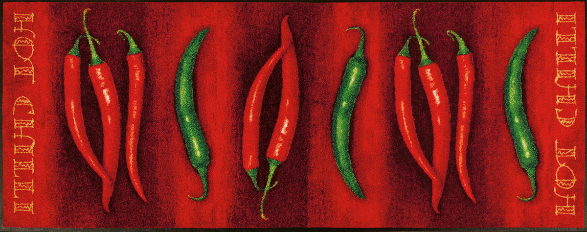 KÜCHENLÄUFER 75/190 cm Hot Chilli Rot, Grün  - Rot/Grün, KONVENTIONELL, Kunststoff (75/190cm) - wash+dry