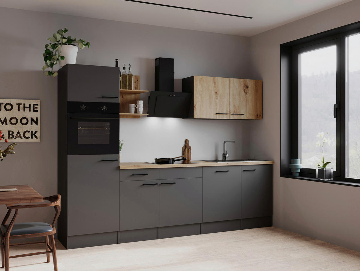 MODULKÖK 280 cm   i grå, ek Artisan  - grå/ek Artisan, Trend, metall/trämaterial (280cm) - Respekta