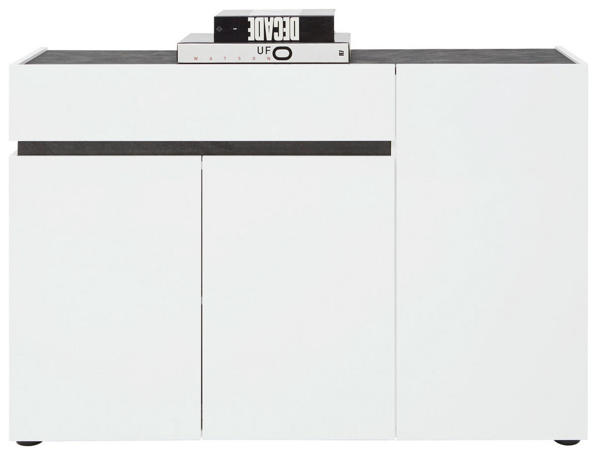 KOMODA S VRATIMA - bela/crna, Dizajnerski, pločasti materijal/plastika (120,2/80,1/42,6cm) - Voleo