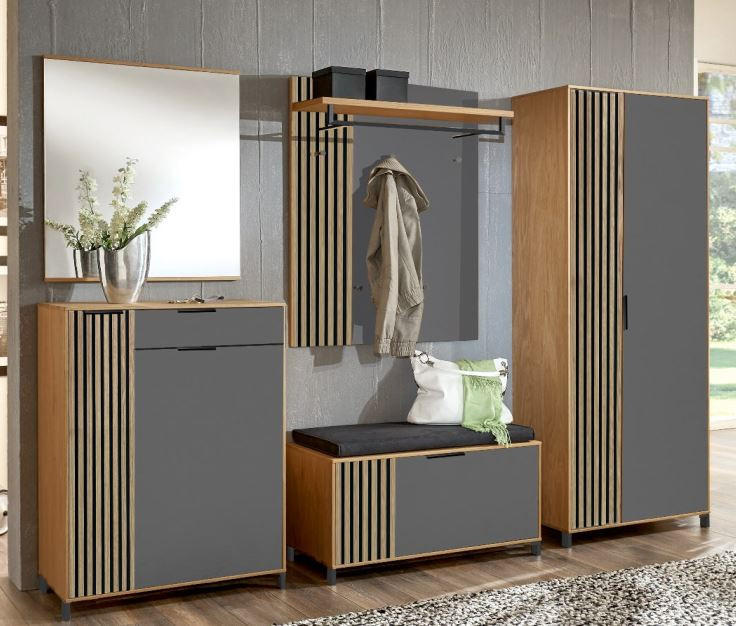 GARDEROBENBANK Eiche teilmassiv Grau, Eichefarben, Eiche Bianco  - Eiche Bianco/Eichefarben, Design, Holz/Metall (86/47/40cm) - Dieter Knoll