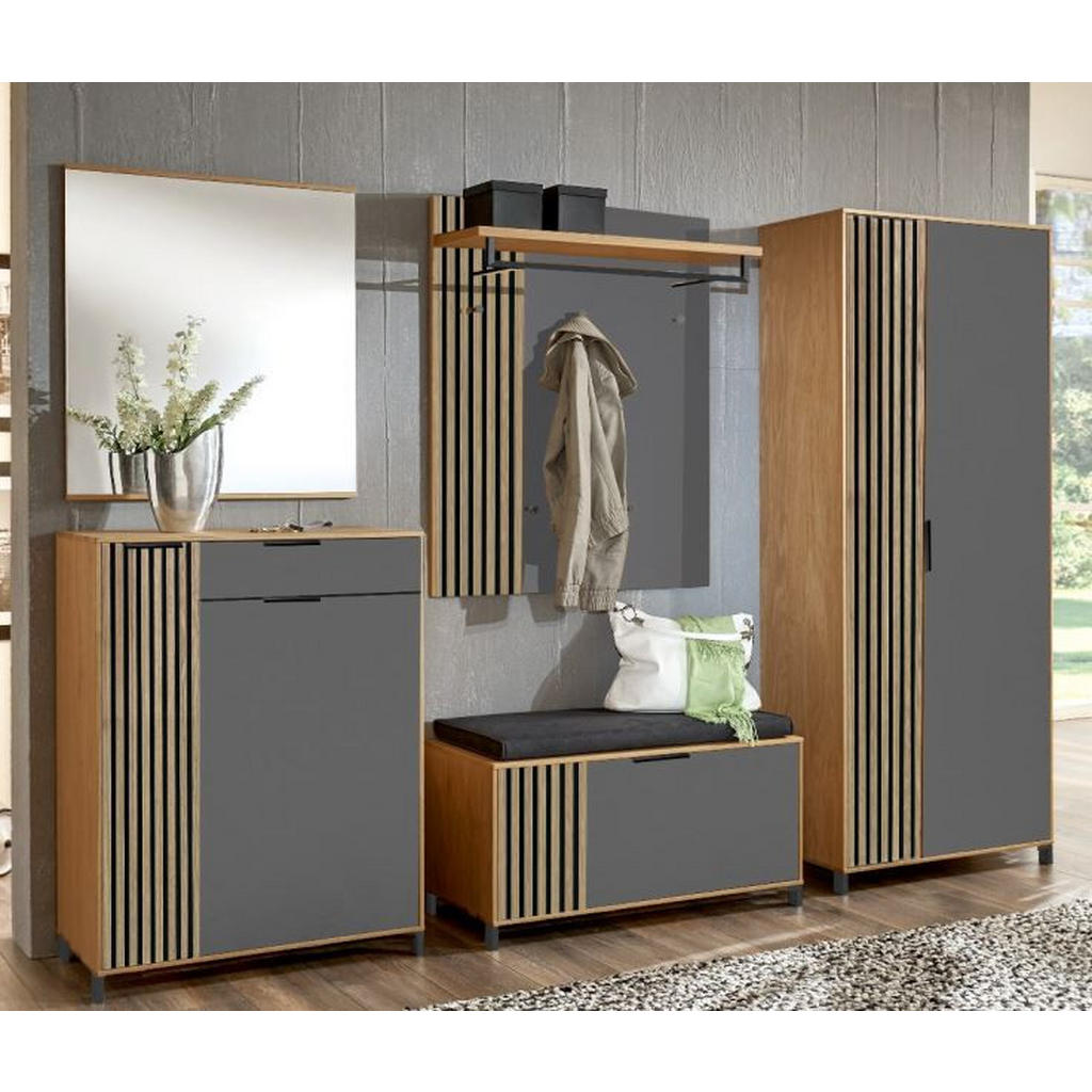 Thumbnail - Dieter Knoll Garderobenschrank, Grau, Eiche, Eiche Bianco, Holzwerkstoff, Eiche, Asteiche, furniert, teilmassiv, 3 Fäche...