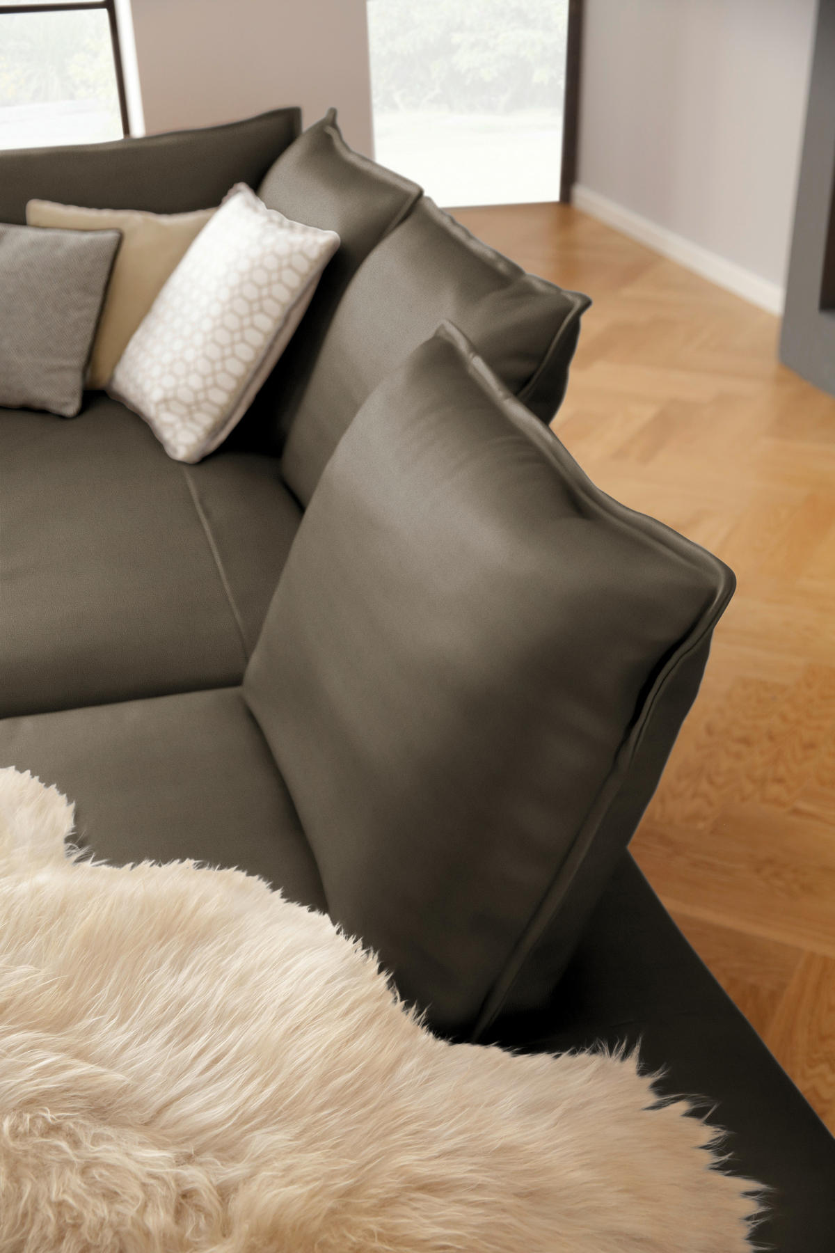 ECKSOFA in Echtleder Dunkelgrün  - Dunkelgrün/Schwarz, Design, Leder/Metall (340/272cm) - W.Schillig