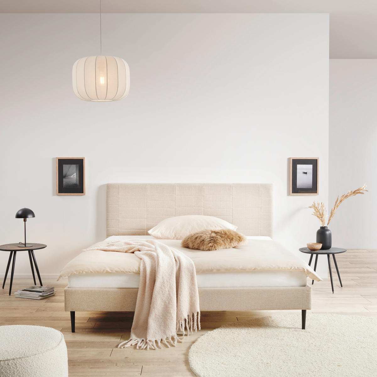 KÁRPITOZOTT ÁGY 180/200 cm  bézs  - bézs/natúr, Modern, textil/fa (180/200cm) - Livetastic