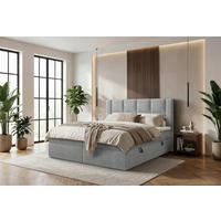BOXBETT 180/200 cm,  in Hellgrau, gepolstertes Kopfteil, Bettkasten, Topper, Matratzen, H3 = fest  - Hellgrau/Schwarz, MODERN, Holz/Holzwerkstoff (180/200cm) - Boxxx