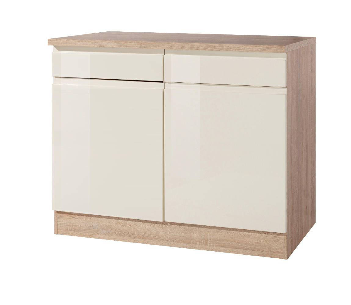 Küchenunterschrank Cardiff 100 cm Creme/Eiche 2-Türig