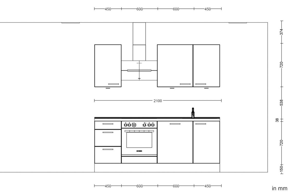 KÜCHENLEERBLOCK 210 cm   in Eichefarben, Sandfarben  - Sandfarben/Eichefarben, MODERN, Holzwerkstoff/Metall (210cm) - Nobilia