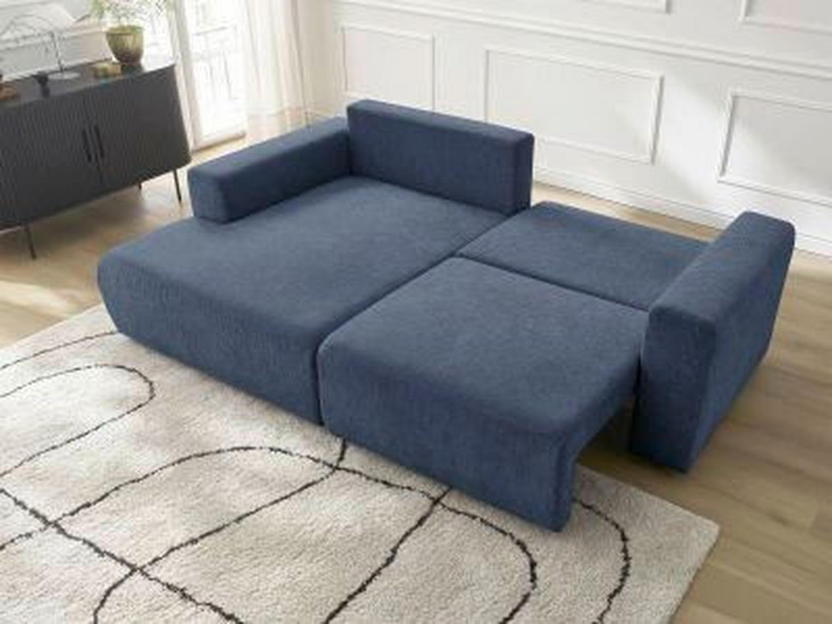 ECKSOFA Ottomane links  ATILLA Dunkelblau Struktur  - Schwarz/Dunkelblau, MODERN, Kunststoff/Textil (149/244cm)