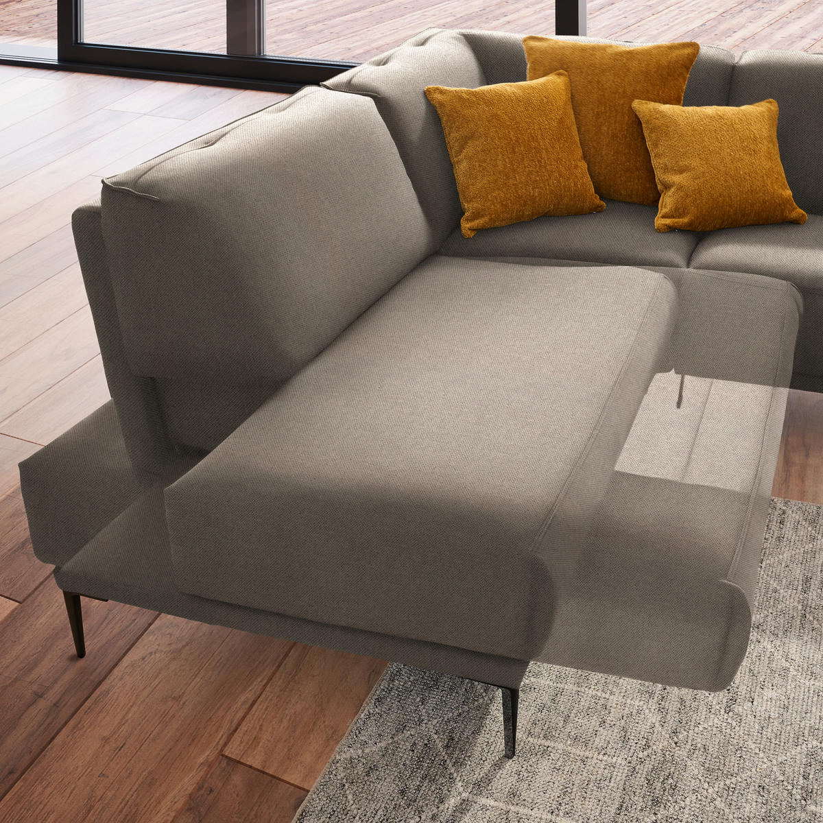 ECKSOFA in Flachgewebe Hellrosa, Hellbraun  - Hellbraun/Hellrosa, Design, Textil/Metall (210/260cm) - Johann Jakob