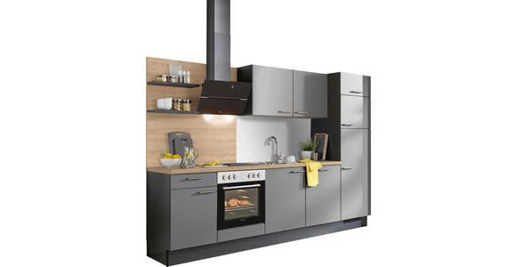 KÜCHENBLOCK 290 cm in Graphitfarben, Grau, Eichefarben - Edelstahlfarben/Eichefarben, Design, Holzwerkstoff/Metall (290cm) - Xora