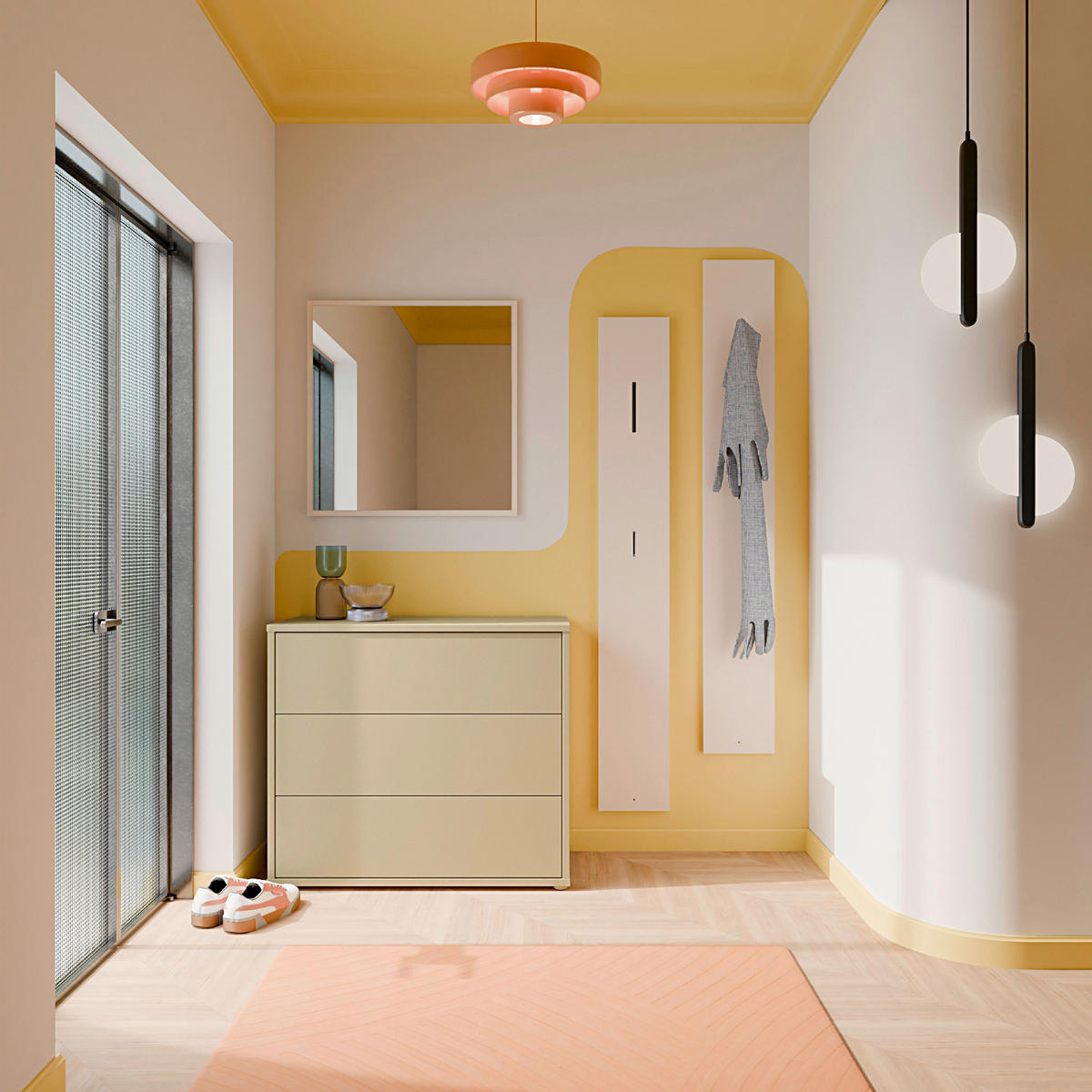 KOMMODE , 95/83/42 cm, 3 Schublade(n)  - Silberfarben/Hellgelb, Trend, Holzwerkstoff/Kunststoff (95/83/42cm) - Carryhome