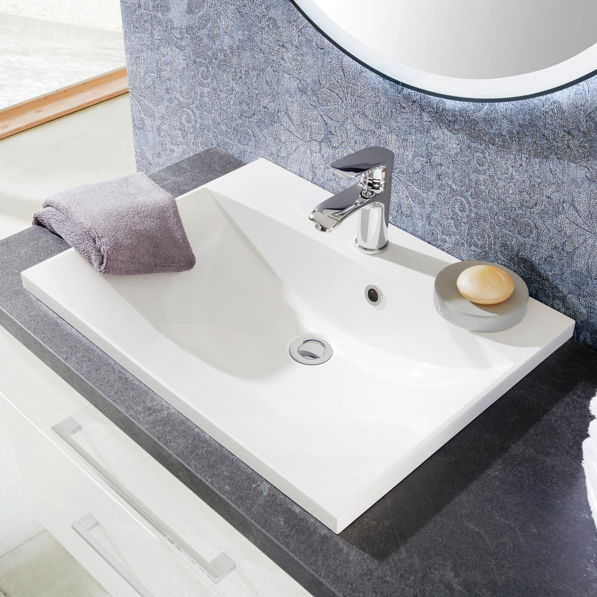 WASCHBECKEN 60/14,2/46 cm  - Weiß, Basics, Stein (60/14,2/46cm) - Voleo