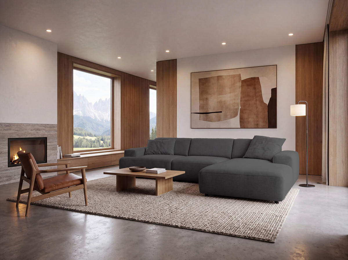 ECKSOFA 294/184 cm  in Flachgewebe Anthrazit Rücken echt  294/184 cm  - Anthrazit/Schwarz, KONVENTIONELL, Kunststoff/Textil (294/184cm) - Hom`in