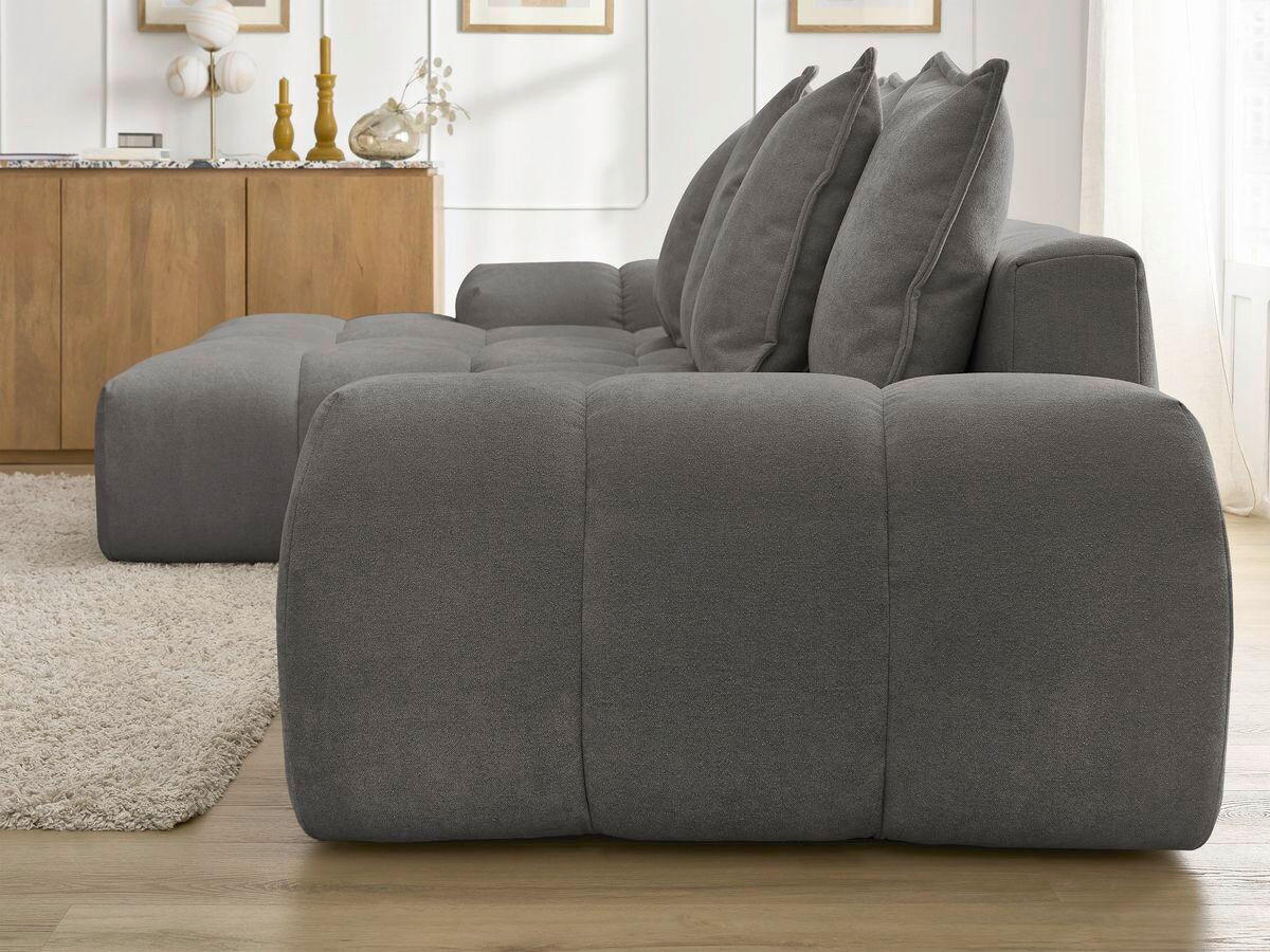 ECKSCHLAFSOFA EVEREST  mit Rücken echt, Armteil links, Armteil rechts Struktur Dunkelgrau  - Dunkelgrau/Schwarz, MODERN, Kunststoff/Textil (180/318cm) - Livetastic