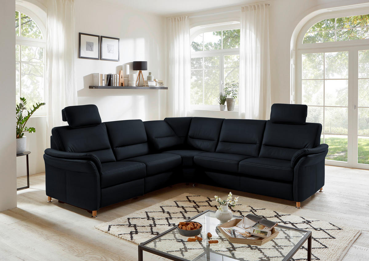 ECKSOFA in Echtleder Dunkelblau  - Eichefarben/Beige, Konventionell, Leder/Holz (262/262cm) - Beldomo Premium