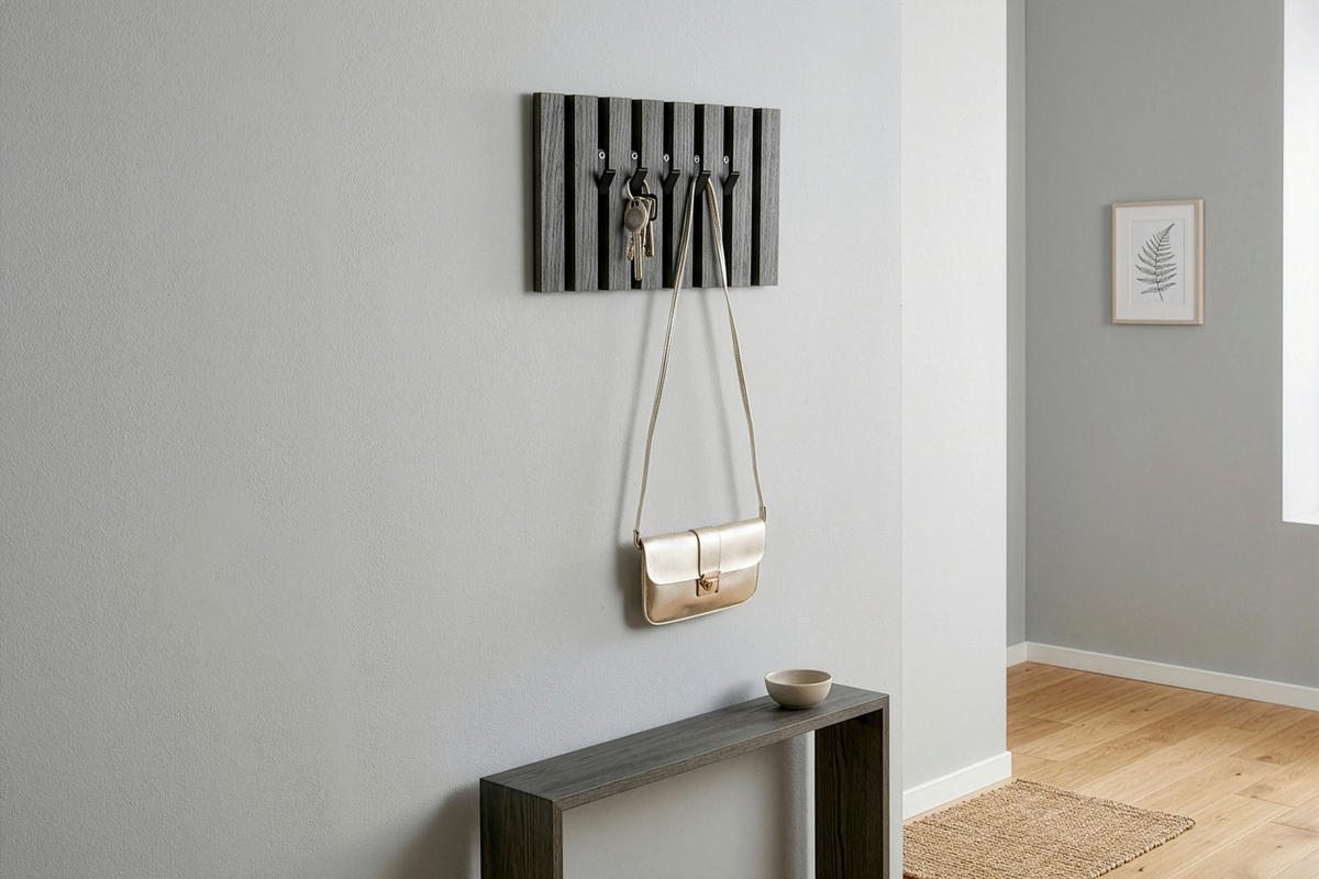 SCHLÜSSELBOARD furniert Schwarz  - Schwarz, MODERN, Holzwerkstoff/Textil (30,6/20/1,7cm)