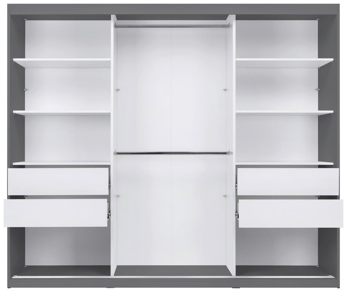 SCHIEBETÜRENSCHRANK 250/215/59,5 cm 3-türig Graphitfarben  - Graphitfarben/Schwarz, MODERN, Holzwerkstoff/Metall (250/215/59,5cm) - MID.YOU