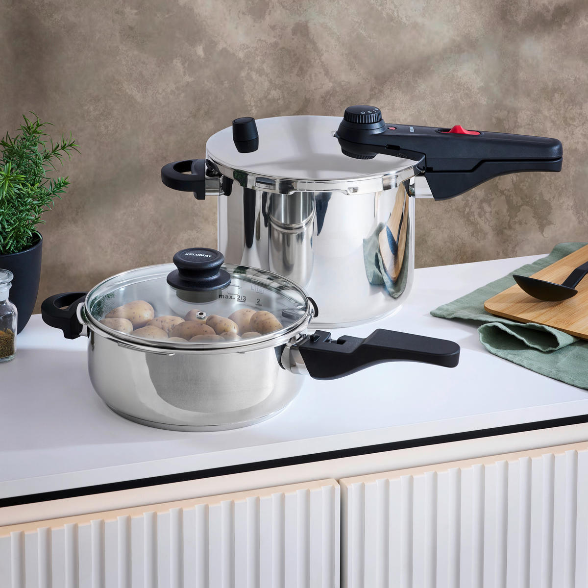 SCHNELLKOCHTOPFSET  KELOMAT ALFA  - KONVENTIONELL, Metall (46,50/28,50/32,50cm) - Kelomat