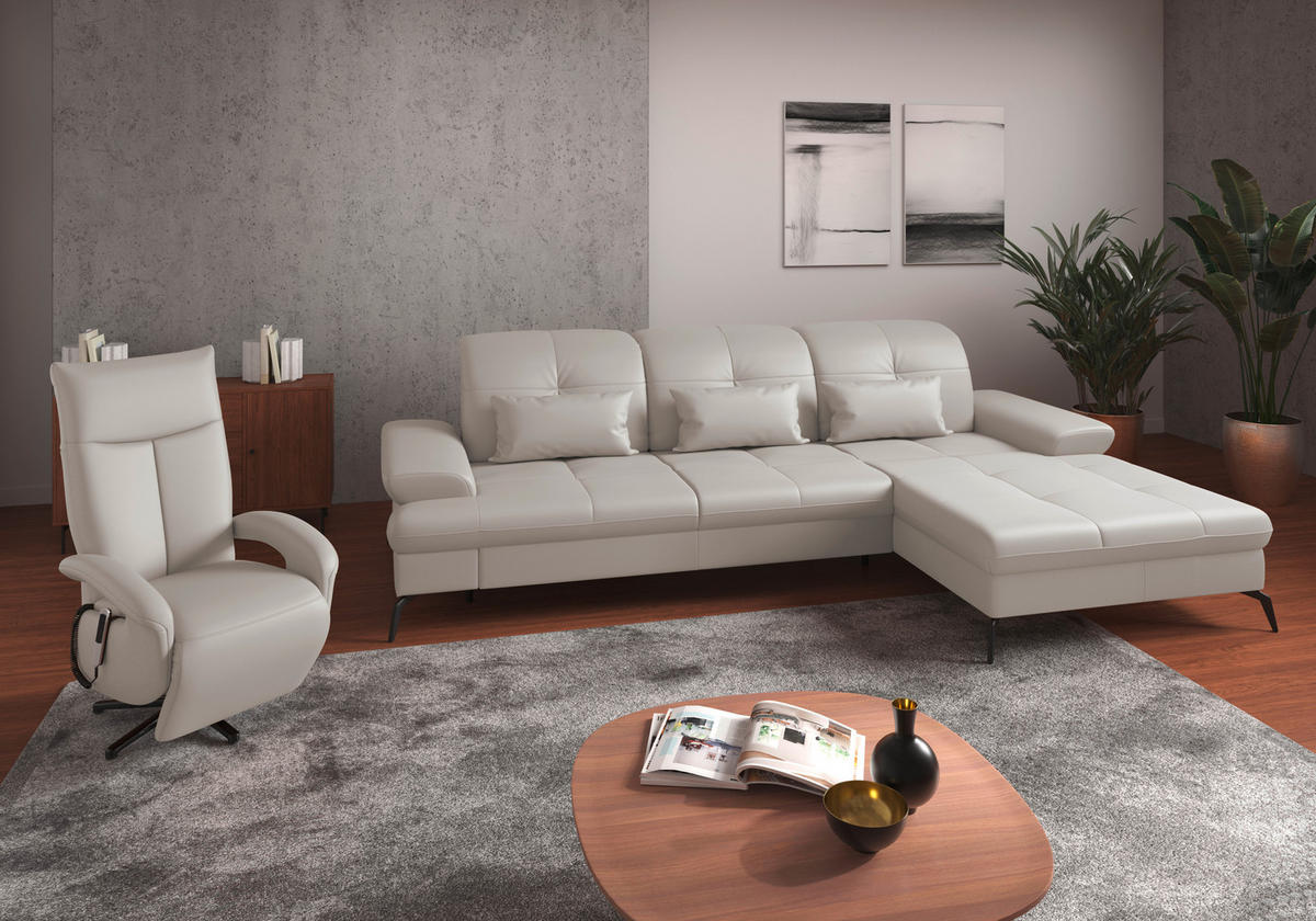 ECKSOFA in Vliesstoff Kombination Echtleder/Stoff Weiss  - Weiss/Schwarz, Konventionell, Leder/Textil (279/185cm) - Sit & More