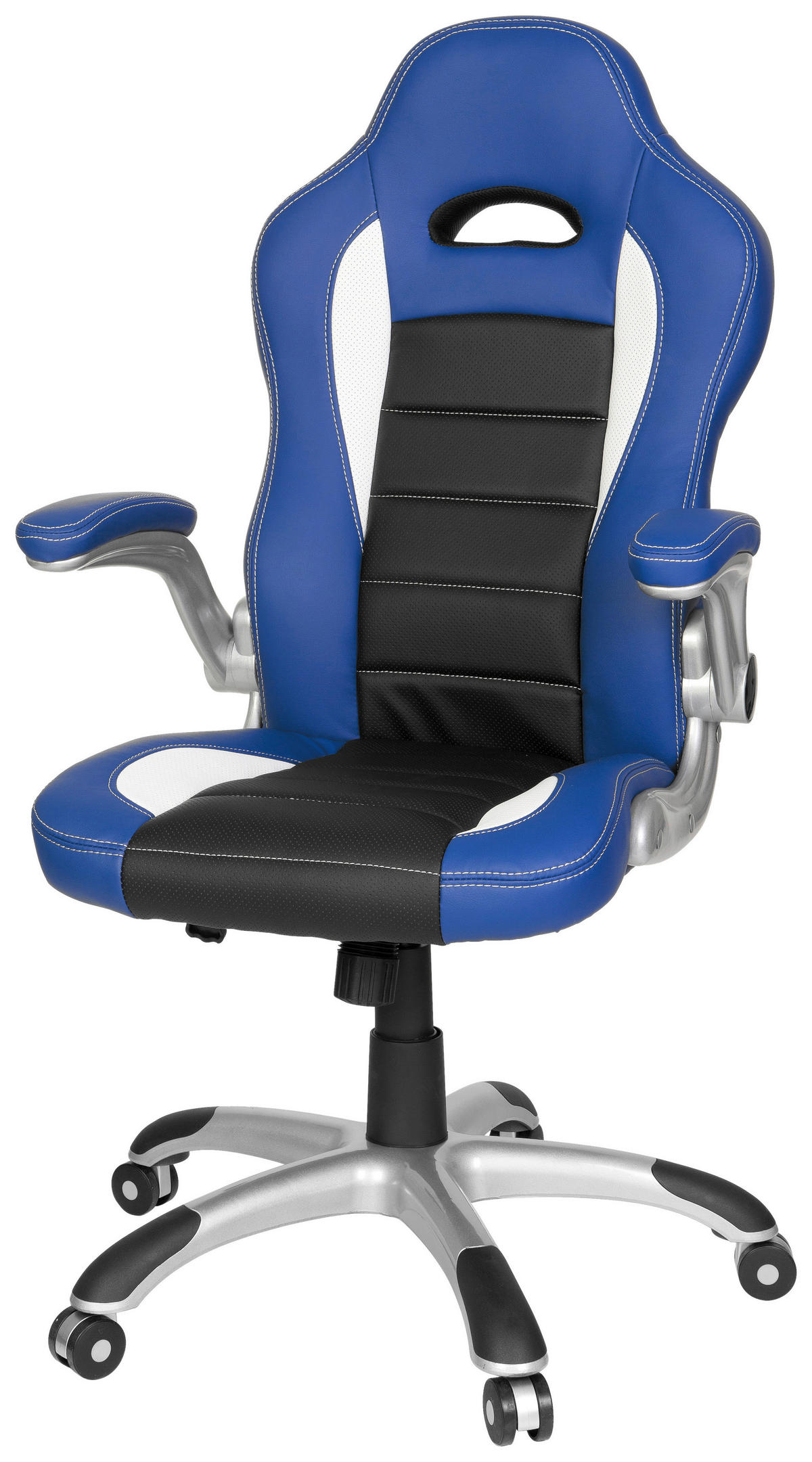 GAMINGSTUHL  in Lederlook Blau, Schwarz, Weiß  - Blau/Silberfarben, MODERN, Kunststoff/Textil (64/118/57cm) - MID.YOU