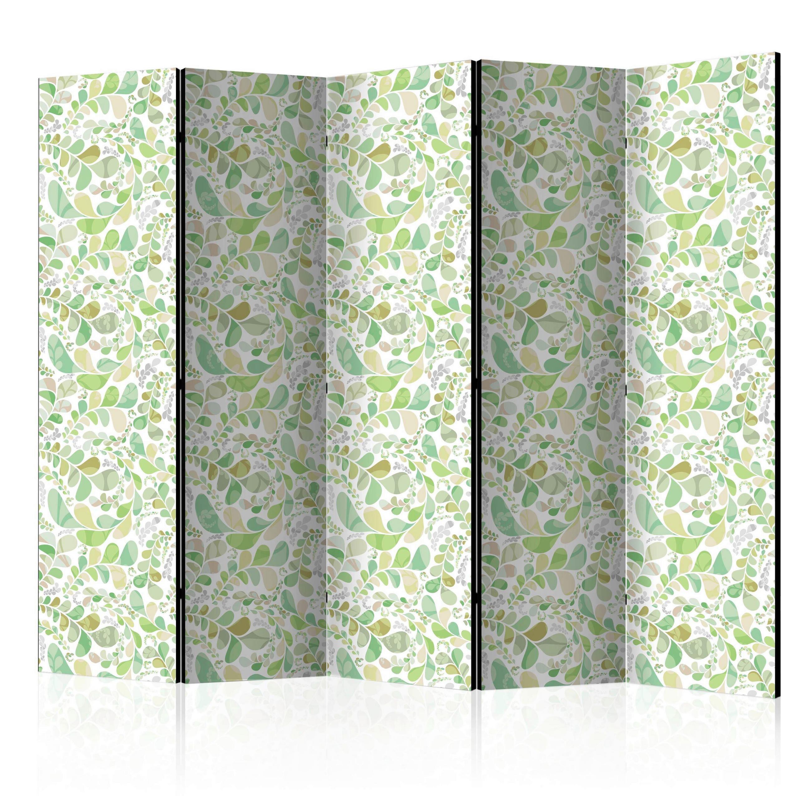 PARAVENT mit 5  Flügel - Weiß/Hellgrün, Basics, Holz/Textil (225/172/3cm) - artgeist