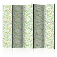 PARAVENT mit 5  Flügel - Weiß/Hellgrün, Basics, Holz/Textil (225/172/3cm) - artgeist