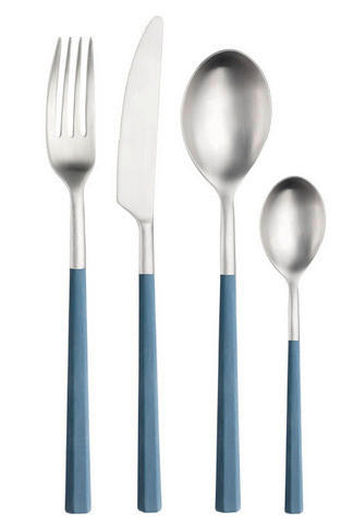 BESTECKSET HIVE 16-teilig Stahl  - Edelstahlfarben/Hellblau, Basics, Kunststoff/Metall (25,5/7/5,3cm) - Pintinox