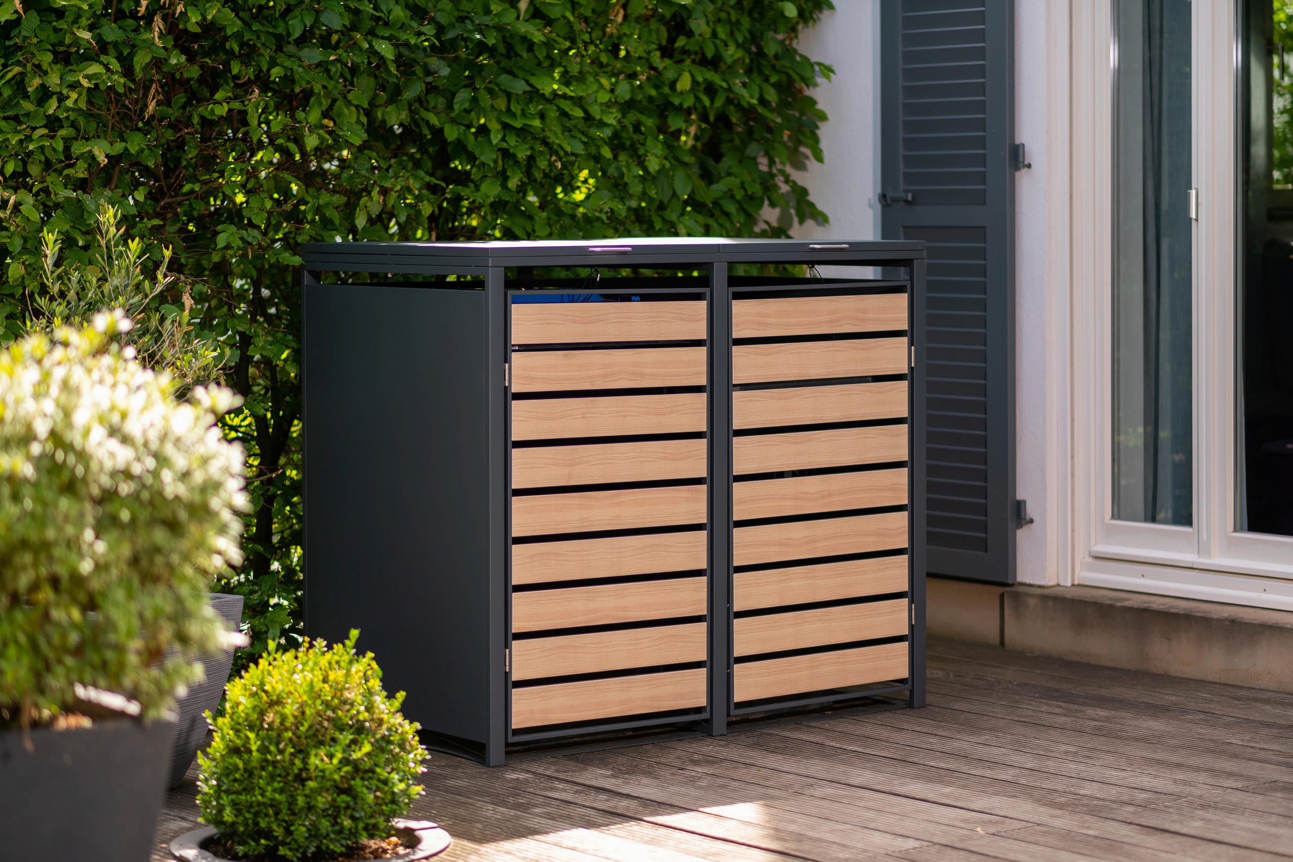 MÜLLTONNENBOX - Anthrazit/Naturfarben, Basics, Metall (80/116/132cm) - Ambia Garden