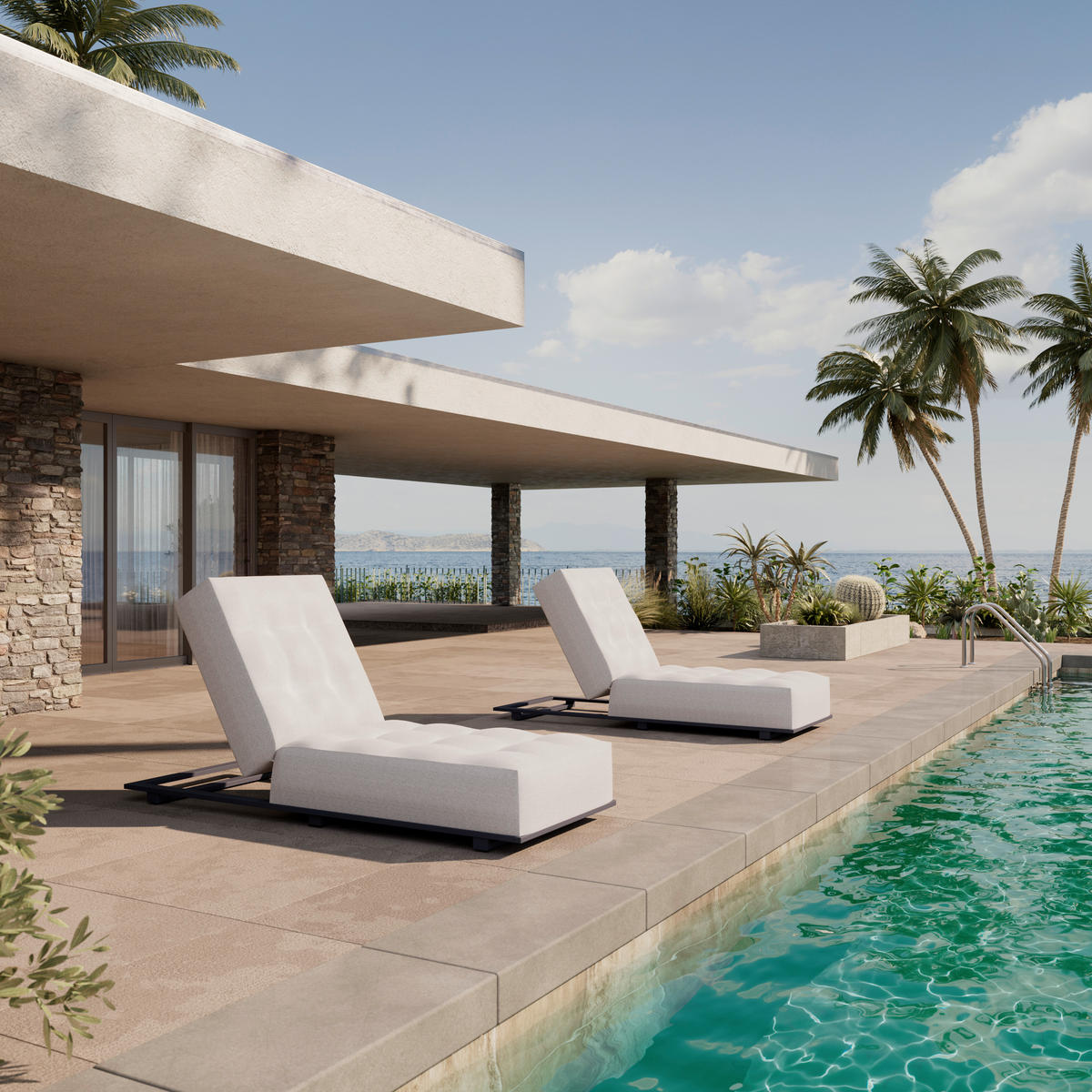 GARTENLIEGE 200/31/75 cm  - Anthrazit/Beige, MODERN, Metall (200/31/75cm) - Ambia Garden