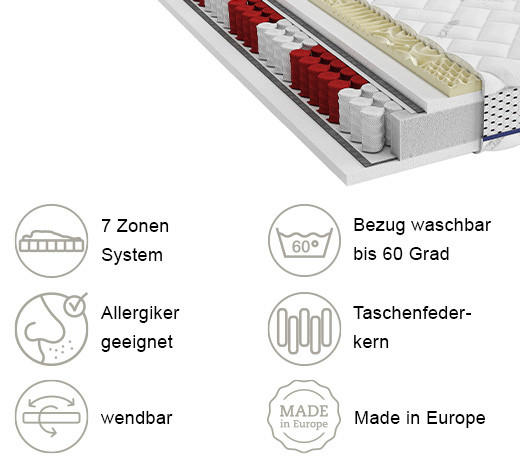 TASCHENFEDERKERNMATRATZE 80/200 cm Höhe ca. 24 cm 7 -Zonen - Weiß, Basics, Textil (80/200cm) - Xora