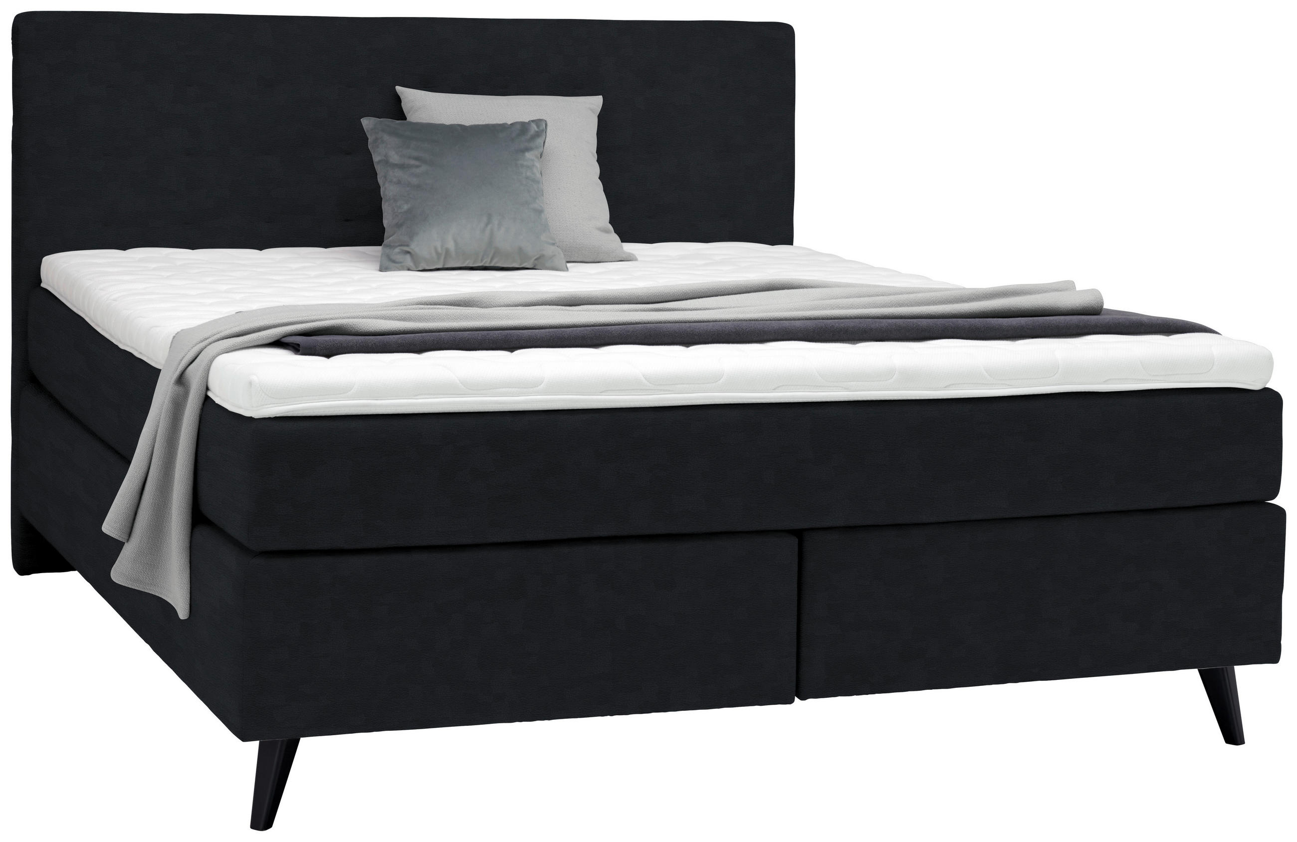 BOXSPRINGBETT 180/200 cm,  in Schwarz, Topper, Matratzen, H3 = fest  - Schwarz, KONVENTIONELL, Holz/Textil (180/200cm) - Voleo