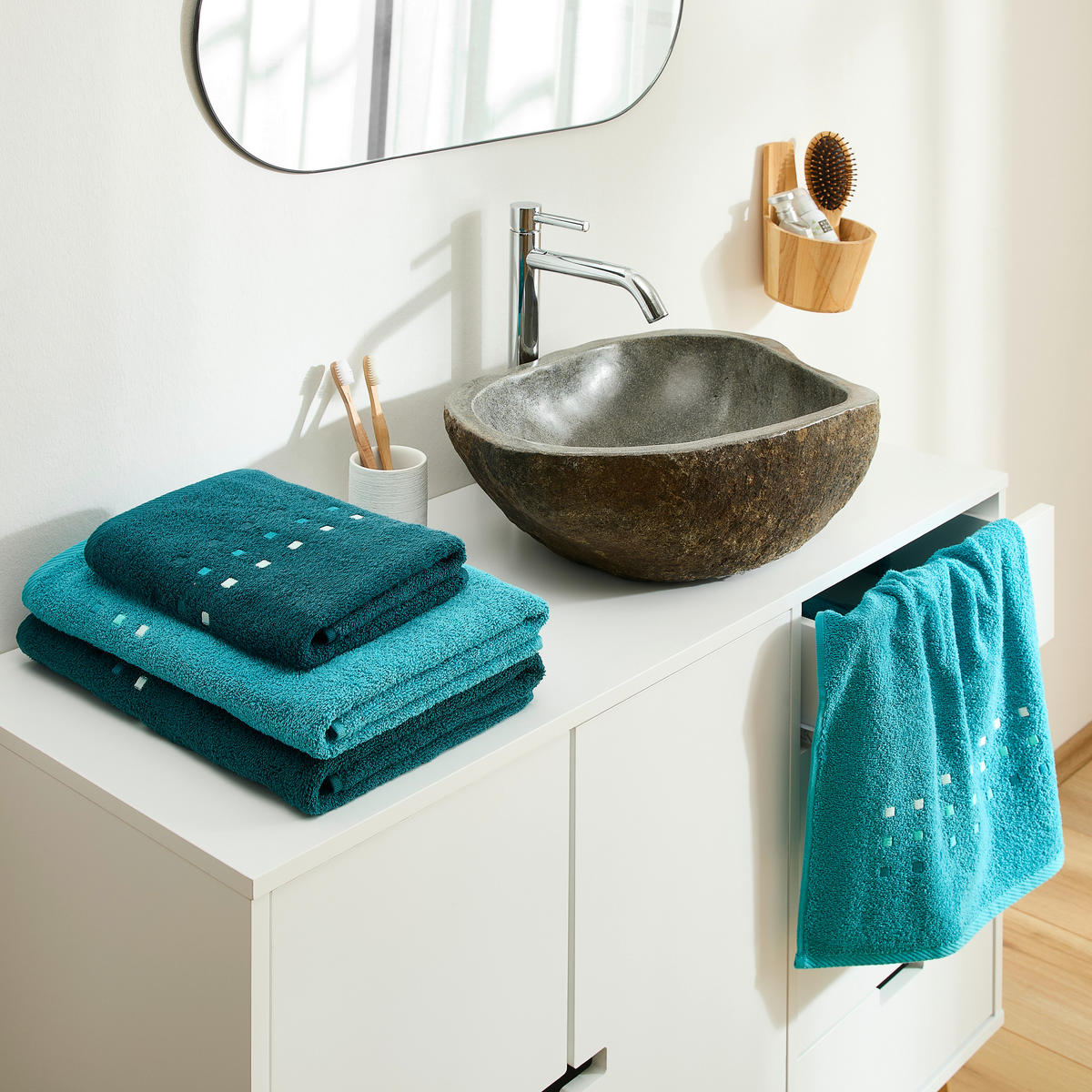 FROTTIERSET Petrol, Blau 4-teilig  - Blau/Petrol, Textil (50/100cm) - Esposa
