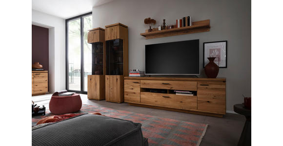 WOHNWAND 4-teilig  in Grau, Eichefarben  340/204/50 cm  - Eichefarben/Anthrazit, Natur, Glas/Holz (340/204/50cm) - Linea Natura