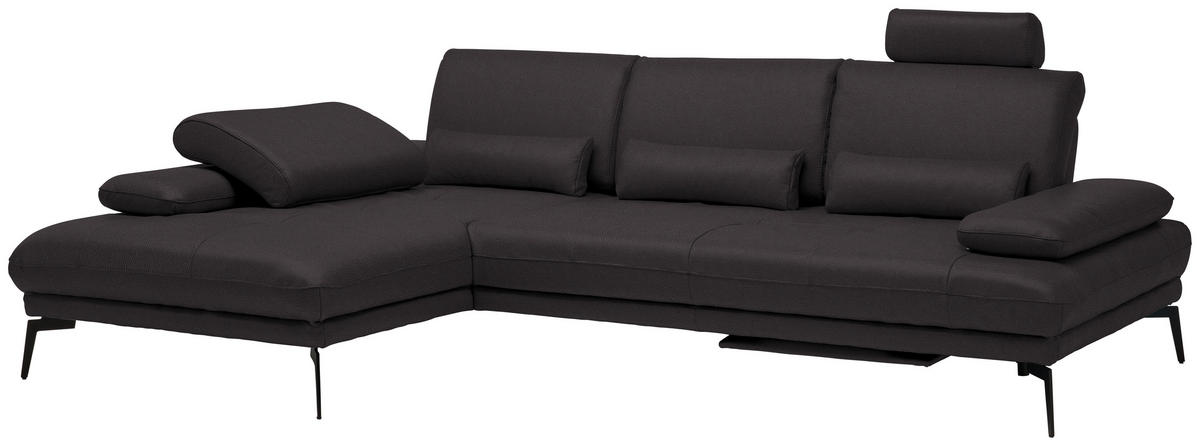 ECKSOFA Dunkelbraun Echtleder  - Dunkelbraun/Schwarz, Design, Leder/Metall (187/273cm) - Celina Home