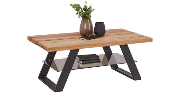 COUCHTISCH in Holz, Metall, Glas 115/65/45 cm  - Eichefarben/Schwarz, Design, Glas/Holz (115/65/45cm) - Novel